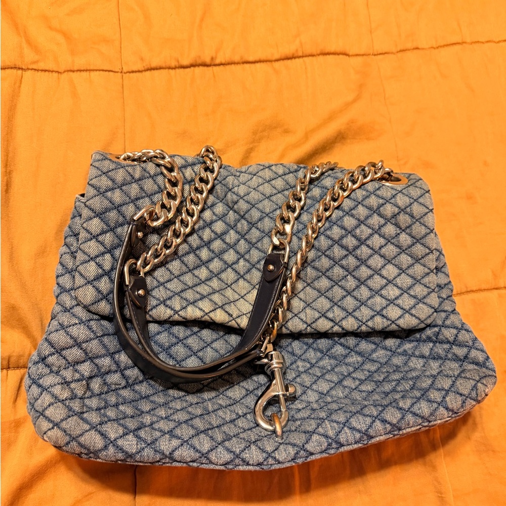 Rebecca Minkoff Quilted Denim Shoulder Bag with silverChain